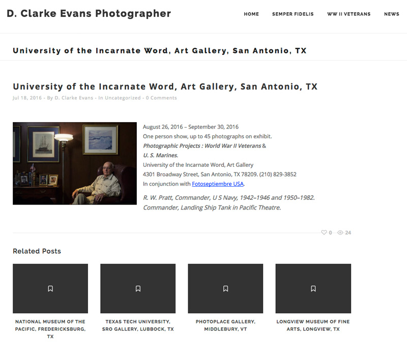 2016-FOTOSEPTIEMBRE-USA_Press-Archives_D-Clarke-Evans_WWII-Veterans-And-Marines-Exhibition_University-Of-The-Incarnate-Word_D-Clarke-Evans-Web-Site-Announcement